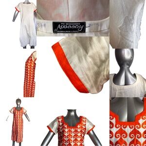 Indian Boutique Cotton Kurti Style Dress Orange Cream Swirl Thigh High Slits